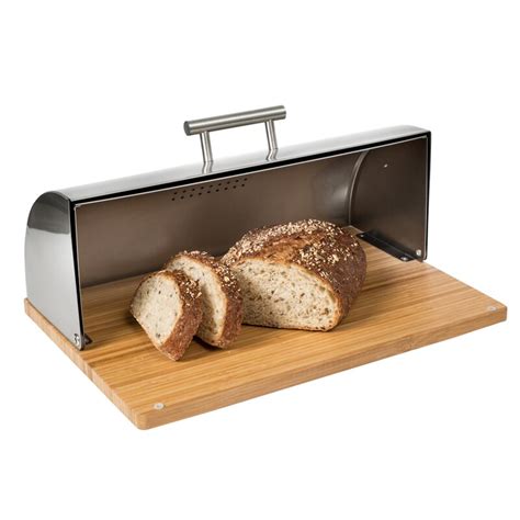 stainless steel bread box with bamboo cutting board|Honey.